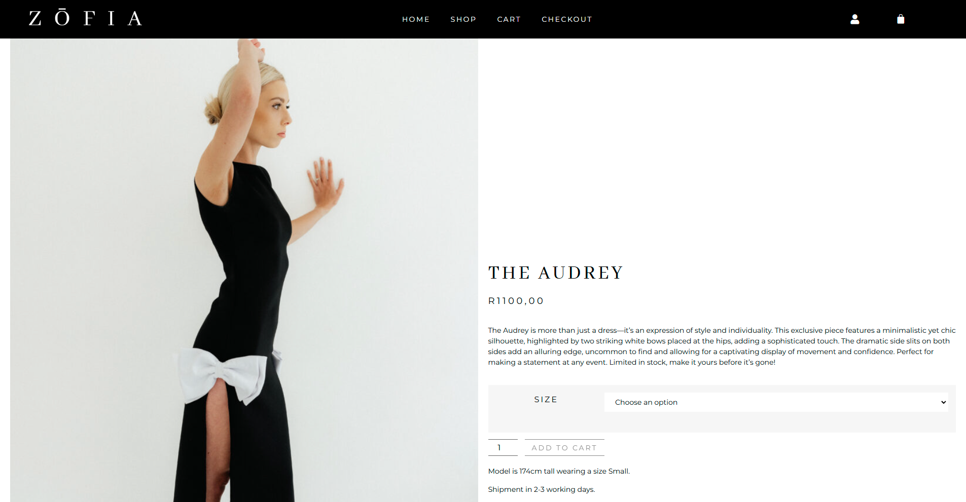 Luxury fashion ecommerce website design for ZŌFIA boutique store